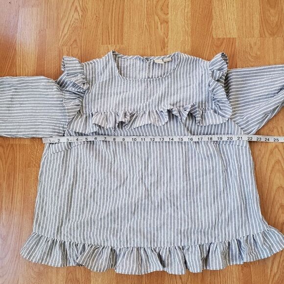 Lost Ink Blue/White Stripe Ruffle Blouse SzXL - Picture 9 of 12